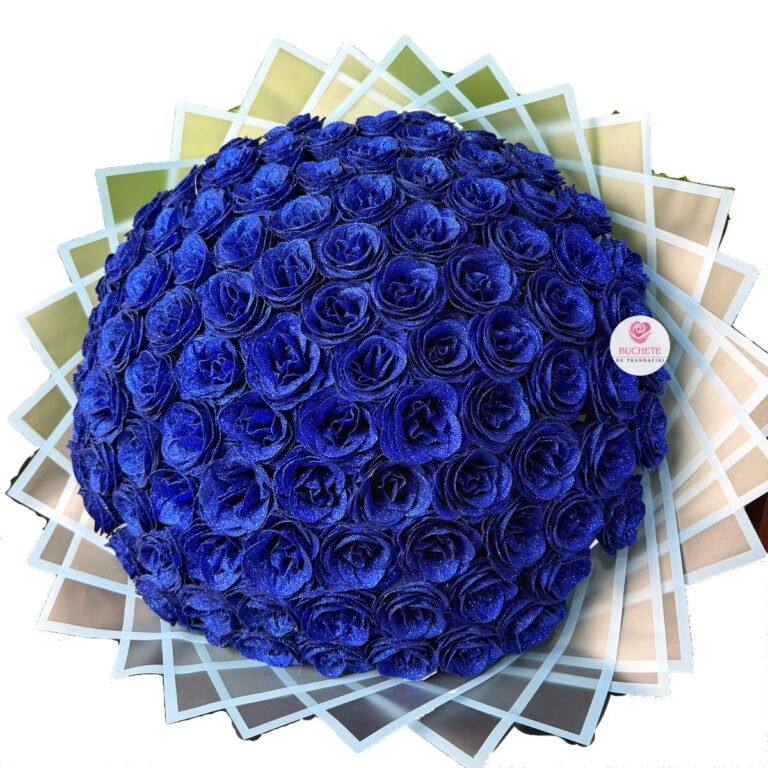 Buchet 101 Trandafiri albastri imperiali cu sclipici, Premium
