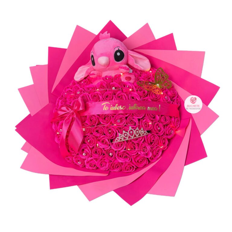 Buchet cu Stitch plus Roz 101 Trandafiri de sapun