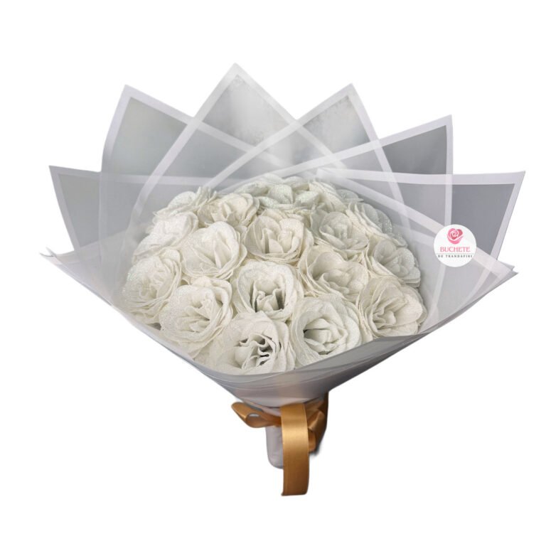 Buchet de flori cu sclipici trandafiri Alb