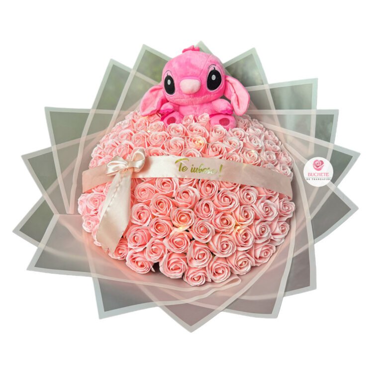 Buchet de flori cu Stitch Roz