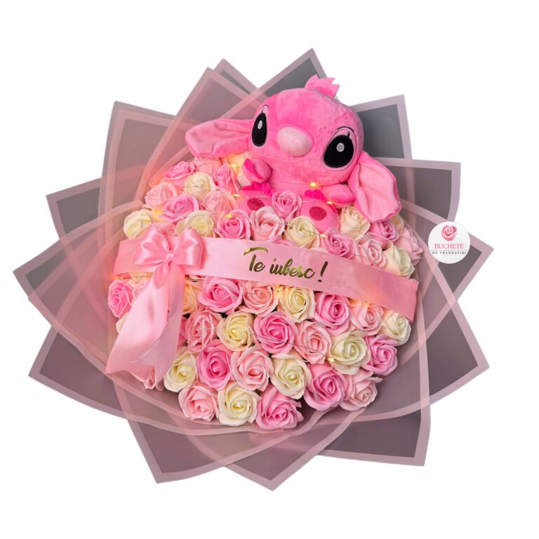 Buchet de flori cu Stitch Roz