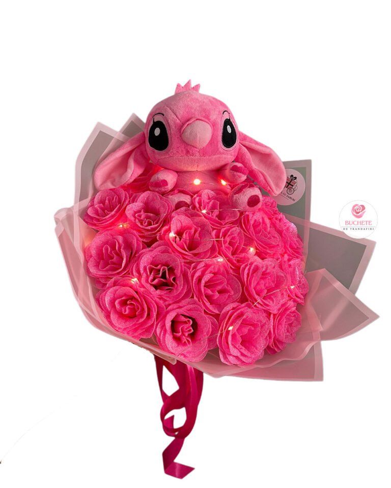 Buchet de Trandafiri cu Stitch Roz