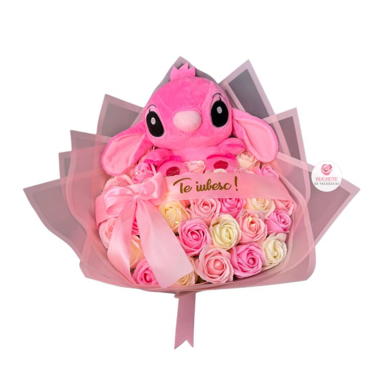 Buchet de Trandafiri cu Stitch Roz