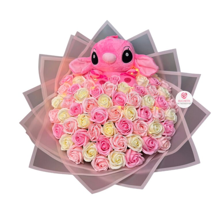 Buchet flori cu stitch Roz