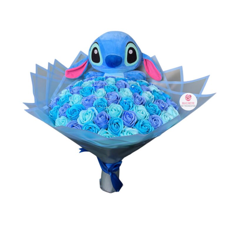 Buchet flori cu stitch Albastru