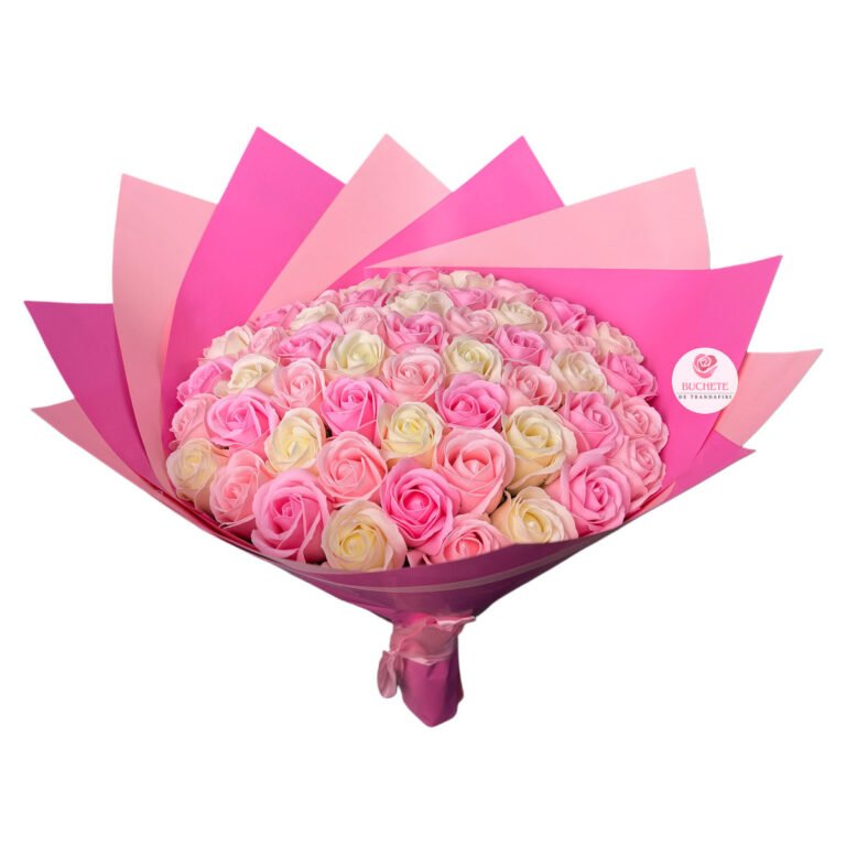 Buchet roz si alb trandafiri din sapun