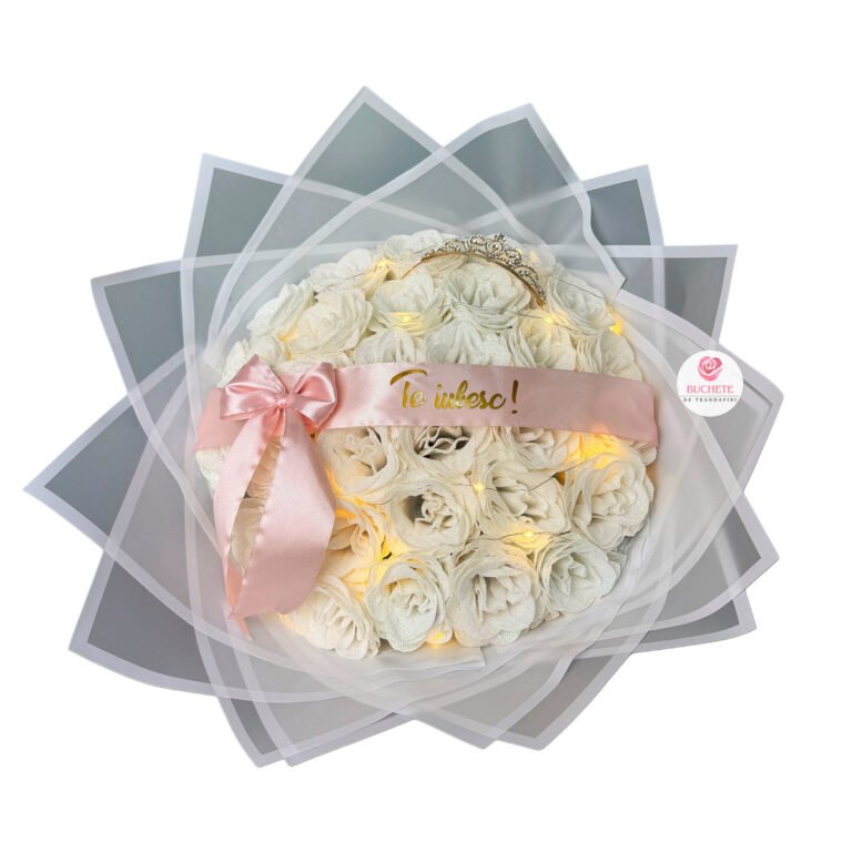 Buchet Trandafiri Albi cu sclipici
