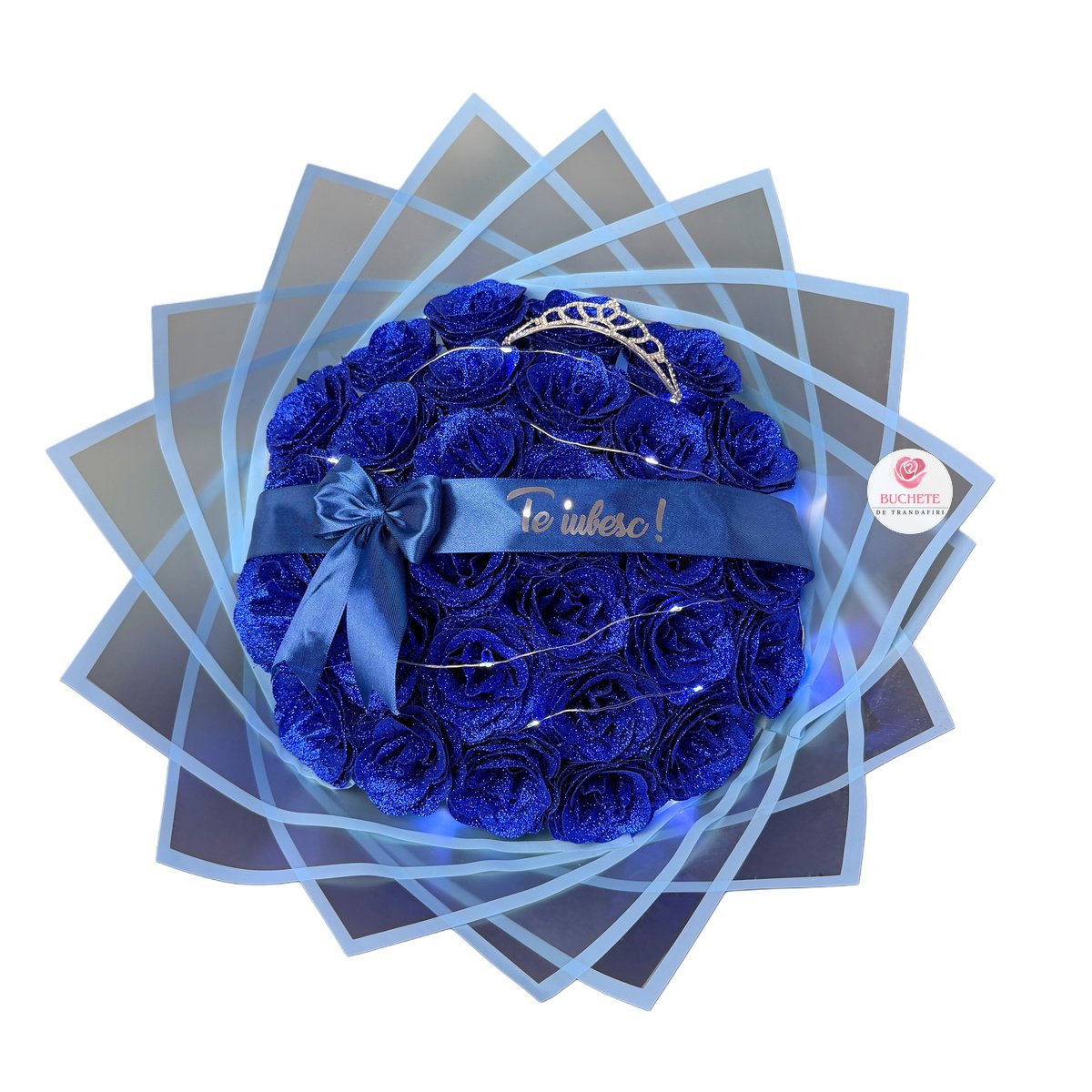 Buchet-trandafiri-cu-sclipici-albastru-1 Buchet Trandafiri cu sclipici Albastru