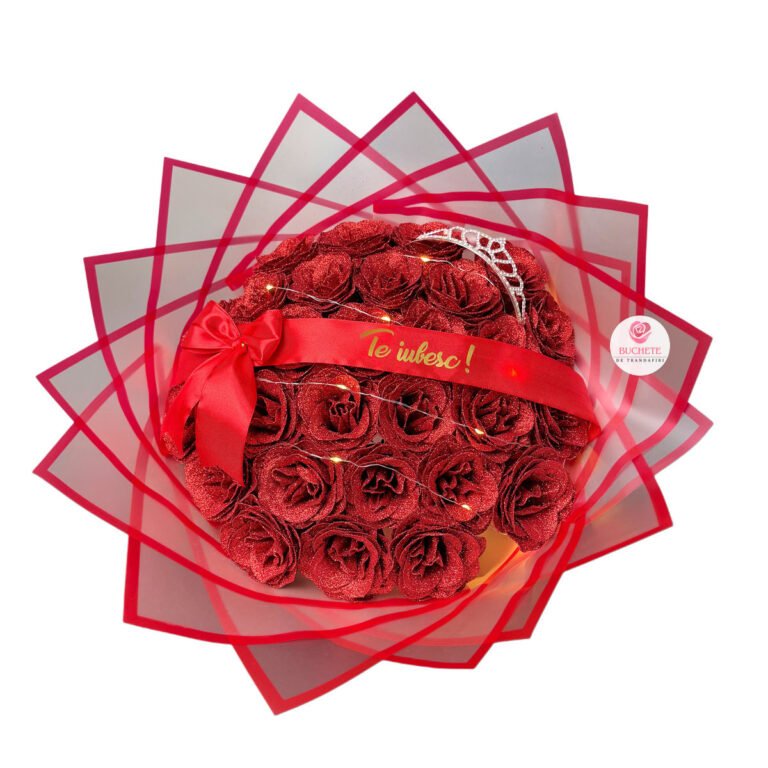 Buchet Trandafiri Rosii cu sclipici