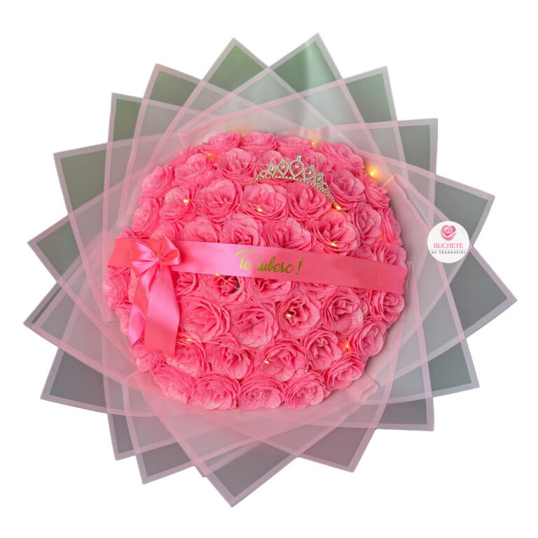 Buchet Trandafiri Roz cu Sclipici