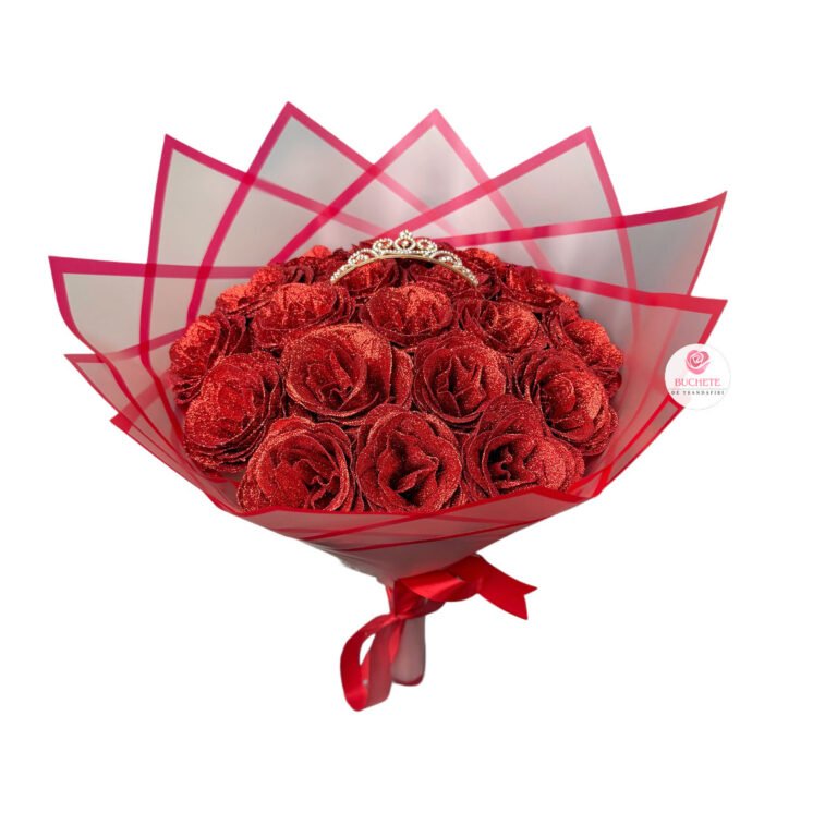 Buchet Trandafiri Sapun cu sclipici Rosu