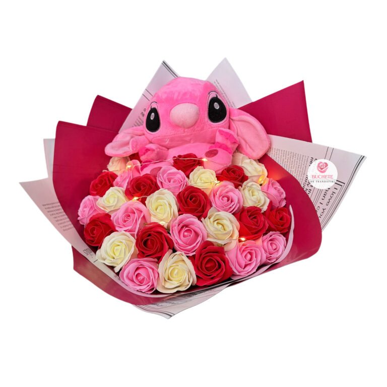 Buchet Trandafiri Stitch Roz de sapun